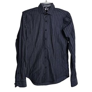 Eight X Premium Mens Slim Fit Geometric Diamond Print Button Down Shirt Grey S